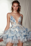 Spaghetti Straps A Line Tiered Short Homecoming Dress