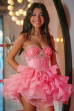 Sparkly Hot Pink Sweetheart A Line Short Homecoming Dress with Ruffles
