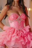 Sparkly Hot Pink Sweetheart A Line Short Homecoming Dress with Ruffles