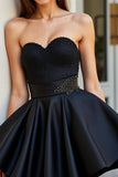 Strapless Satin A Line Black Homecoming Dress with Beading