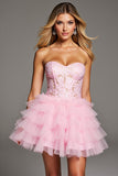 Corset A Line Strapless Short Pink Homecoming Dress with Appliques