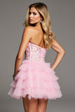 Corset A Line Strapless Short Pink Homecoming Dress with Appliques