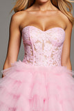 Corset A Line Strapless Short Pink Homecoming Dress with Appliques