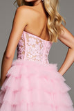 Corset A Line Strapless Short Pink Homecoming Dress with Appliques