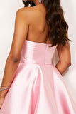 Pink A Line Short Satin Homecoming Dress with Rhinestone