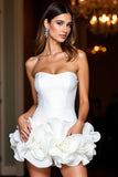 Bodycon Strapless Short White Homecoming Dress with 3D Flower