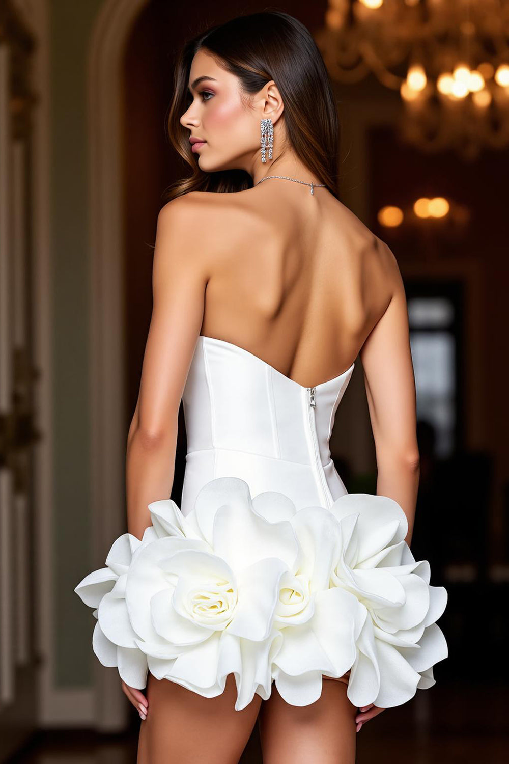 Zapaka Women White Short Homecoming Dress with 3D Flower Back Zipper Satin Bodycon Sleeveless Cocktail Dress, White / US14 Zapaka Women White Short Homecoming Dress with 3D Flower Back Zipper Satin Bodycon Sleeveless Cocktail Dress, White / US14