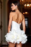 Bodycon Strapless Short White Homecoming Dress with 3D Flower