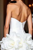 Bodycon Strapless Short White Homecoming Dress with 3D Flower