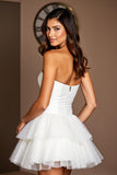 Strapless Tiered Organza A Line White Homecoming Dress with Ruffles