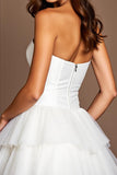 Strapless Tiered Organza A Line White Homecoming Dress with Ruffles