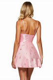 Floral Spaghetti Straps Short Pink Homecoming Dress with Appliques