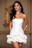 Bodycon Short Stretch Satin White Homecoming Dress with 3D Flower