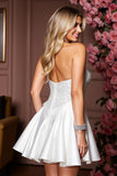Strapless Satin A Line White Homecoming Dress with Rhinestone
