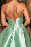 A Line Strapless Short Green Homecoming Dress with Rhinestone