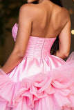 Hot Pink A Line Short Satin Homecoming Dress with Ruffles