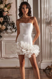 White Strapless Satin Short Homecoming Dress with Ruffles
