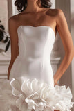 White Strapless Satin Short Homecoming Dress with Ruffles