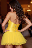 Sparkly Yellow Strapless A Line Short Homecoming Dress with Beading