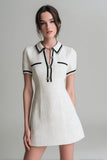 Round collar Fitted Tweed A Line White Homecoming Dress