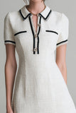 Round collar Fitted Tweed A Line White Homecoming Dress