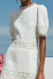 White Bodycon Short Fitted Tweed Homecoming Dress