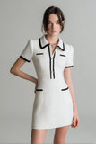 White Short Tweed Bodycon Collar Pageant Interview Dress