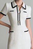 White Short Tweed Bodycon Collar Pageant Interview Dress