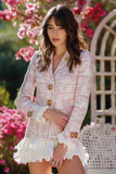 Light Pink 2-Piece Tweed Bodycon Homecoming Outfits with Ruffles