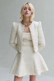 Short Tweed A Line Round Neck White Homecoming Outfits