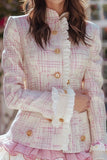 Light Pink High Neck 2-Piece Tweed Homecoming Outfits with Ruffles