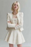 White Short Tweed A Line Round Neck Pageant Interview Outfits
