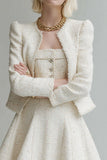 White Short Tweed A Line Round Neck Pageant Interview Outfits