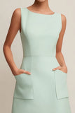 Satin A Line Short Green Work Dress with Pockets