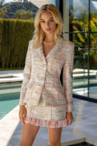 Short Tweed Bodycon Notched Lapel Light Pink Homecoming Outfits with Ruffles