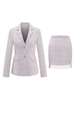 Short Tweed Bodycon Notched Lapel Light Pink Homecoming Outfits with Ruffles