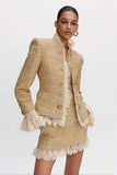 Golden Tweed Bodycon High Neck Short Homecoming Outfits with Plaid