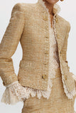 Golden Tweed Bodycon High Neck Short Homecoming Outfits with Plaid