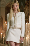 White Tweed A Line Round Neck Short Homecoming Outfits