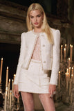 Tweed Bodycon Round Neck Short White Homecoming Outfits