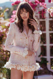 Light Pink Bodycon 2-Piece Tweed Homecoming Outfits with Ruffles