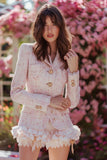 Bodycon Short 2-Piece Tweed Light Pink Homecoming Outfits with Ruffles