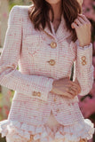 Bodycon Short 2-Piece Tweed Light Pink Homecoming Outfits with Ruffles