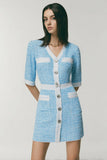 Blue Bodycon Short Fitted Tweed Homecoming Dress