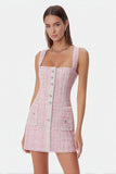 Pink Fitted Bodycon Square Neck Short Homecoming Dress with Bodycon