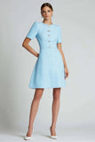 Blue A Line Short Simple Tweed Pageant Interview Dress