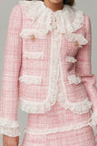 Pink Short Tweed Bodycon Peter Pan Collar Homecoming Outfits with Ruffles