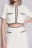 2-Piece Bodycon Round Neck Short White Pageant Interview Outfits with Pockets