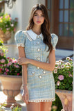 Fitted Bodycon Short Blue Homecoming Dress with Pearls