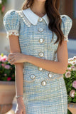 Fitted Bodycon Short Blue Homecoming Dress with Pearls